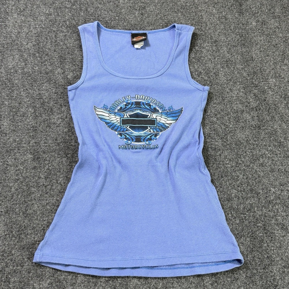 Vintage Harley Davidson Motorcycle Tank Top Womens Medium Purple Biker Shirt Y2K